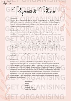 Makeup and Hair Artist contract template - Freelance makeup artist contract. Makeup artist contract. Hair stylist contract. Bridal MUA contract. Makeup artist service form. makeup artist price list. Makeup artist Invoice Freelance makeup artist and hair stylist contract template for you to customise for your freelance business. The text is already written but you can easily edit it using the Canva app. The text, font and colours are all fully editable.  DIGITAL DOWNLOAD - This is a digital download product no physical product will be sent out.  Included in this purchase  - Fully customisable price list  - 2 page contract  - *BONUS* Invoice page  Immediately after your purchase you can download a PDF File with the links to the Canva Templates. There you can edit your forms, add your own log Makeup Artist Policies, Makeup Menu Price List, Makeup Services List, Mua Price List, Makeup Policy, Makeup Artist Price List, Bridal Contract, Makeup Contract, Mua Business