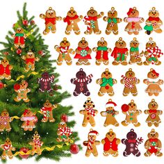 a christmas tree decorated with gingerbread cut outs