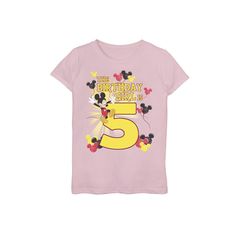 Featuring Mickey Mouse, your birthday kiddo will love seeing friends and family dressed in this Disney graphic tee to celebrate their birthday. Crewneck Short sleeves Jersey constructionFABRIC & CARE Cotton Machine wash Imported Size: Medium. Color: Pink. Gender: female. Age Group: kids. 5th Birthday Girl, 5th Birthday Girls, Girls Tees, 5th Birthday, Disney Mickey Mouse, Birthday Girl, Disney Mickey, Gender Female, Girl Birthday