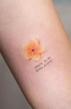 a small orange flower on the wrist with words below it that read, do you know?