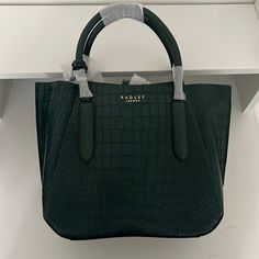 Nwt ‘Cedar’ Colored Leather Classic Green Textured Leather Bag, Green Textured Leather Bag With Double Handle, Green Textured Leather Shoulder Bag For Errands, Green Textured Leather Bag For Errands, London Bags, Radley London, Grab Bag, Colored Leather, Grab Bags