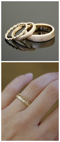 three different types of wedding rings in gold, silver and white with the same color