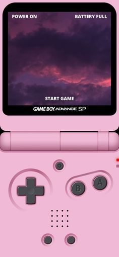 a pink nintendo wii game controller with an image of the sky and clouds in the background