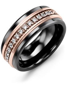 two tone black and yellow gold wedding band with channeled diamond set in the center