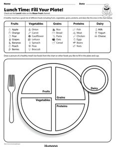 a printable lunch time fill in the plate for kids to learn how to eat