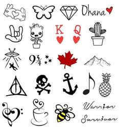 various tattoo designs on a white background