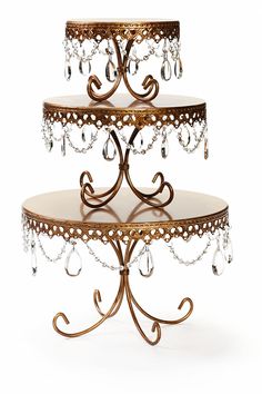 three tiered cake stand with crystal beads