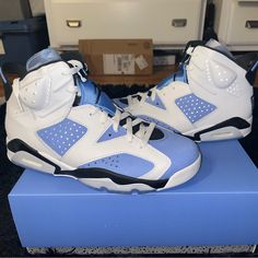 Brand New Nike Jordan 6 Unc Size: 10.5 Mens Light Blue Leather Basketball Shoes With Boost Midsole, Blue Basketball Shoes With Perforated Toe Box, Blue Sneakers With Cushioned Footbed And Medium Fit, Nike Custom Sneakers With Perforated Toe Box In Blue, Nike Custom Blue Sneakers With Perforated Toe Box, Custom Blue Nike Sneakers With Perforated Toe Box, Light Blue Leather Sneakers With Cushioned Footbed, Light Blue Cushioned Leather Sneakers, Custom Light Blue Leather Sneakers With Cushioned Footbed