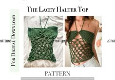 the lacy halter top crochet pattern is shown