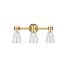 three light brass bathroom fixture with clear glass shades