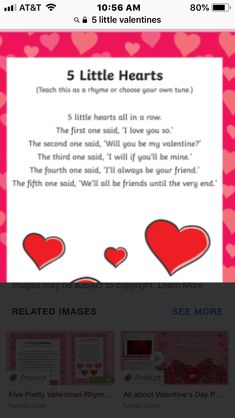 valentine's day card with hearts on it and the text, 5 little hearts