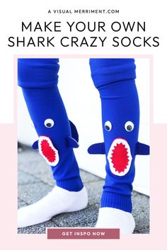 someone wearing shark socks with the words make your own shark crazy socks