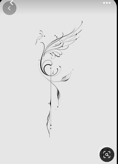 a black and white drawing of a bird with swirls on it's wings