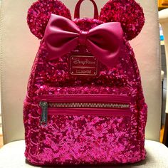 Disney Parks 2022 Loungefly Sequin Orchid Disney Style Backpack Bag For Gifts, Disney Style Backpack Bag As Gift, Pink Minnie Mouse Bag For Gift, Pink Disney Bag For Daily Use, Pink Minnie Mouse Bag For Daily Use, Pink Minnie Mouse Bags For Daily Use, Pink Bags With Zipper For Disney Trips, Pink Bags With Zipper Closure For Disney Trips, Disney Minnie Mouse Bag