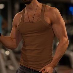 Season:Summer; Sleeve Length:Sleeveless; Gender:Men's; Style:Fashion,Streetwear,Bodybuilding Fitness; Tops Type:Wife beater Shirt,Ribbed Knit tee,Vest Top,Undershirt,Tank Top; Occasion:Sports  Outdoor,Athleisure; Pattern:Plain; Neckline:Square; Listing Date:04/18/2023; Bust:; Length:; Knit Style:Ribbed