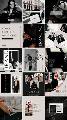 a collage of black and white photos with the word brand on it's side