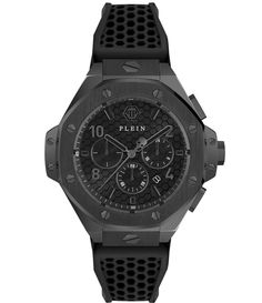 From Philipp Plein&#x2C; this men's watch features:Black silicone strap IP black stainless steel caseBlack guilloch dialBuckle closureChronograph movementCase size approx. 46mmImported. Unusual Watches, Mens Chronograph, Chronograph Watch Men, Silicone Bracelets, Innovative Fashion, Philipp Plein, Black Case, Black Stainless Steel, Dillard's