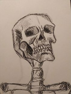 a pencil drawing of a skull and cross bones