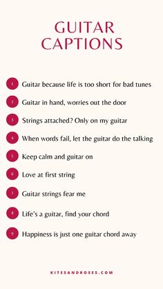 the guitar caption is shown in red and white, with words describing how to use it