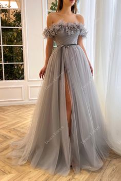 Vestidos Color Pastel, Tulle Prom Dress Long, Grey Evening Dresses, Special Occasion Gowns, Elegant Prom Dresses, A Line Prom Dresses, Dresses Blue, Short Prom, Tulle Prom Dress