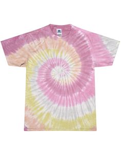 a pink, yellow and white tie - dyed t - shirt on a white background