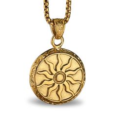 PRICES MAY VARY. Emanate an aura of elegance and creativity with the Golden Sun Pendant Necklace. This exquisite piece is more than just a mere accessory; it symbolizes the profound significance of the golden sun throughout history. Crafted with meticulous attention to detail, the pendant features a radiant golden sun, evoking the essence of light and life. The timeless symbol of creativity and creation, the pendant necklace serves as a tangible manifestation of the source of vitality and illumi Mens Necklace Pendant Gold, Sun Necklace Men, Apollo Jewelry, Apollo Core, Gold Jewelry Men, Light Meaning, Gold Amulet, Gold Pendants For Men, Ancient Roman Jewelry