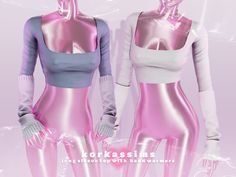 two female mannequins in pink and purple outfits