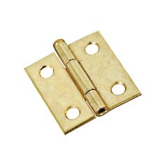 brass plated door hinge with two holes on each side and one hole in the middle