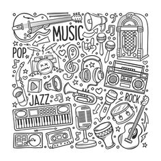 hand drawn doodle music background with musical instruments and other items stock photo edit now