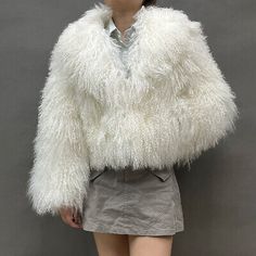 Premium Quality Lady Short Mongolian Fur Coat Elegant Collar Solid Thick Warm Fashion Fur Jacket, Fashion Womens Coats Jackets Winter White Long Sleeve Blazer For Winter, Winter White Long Sleeve Blazer, White Long Sleeve Fur Coat For Spring, White Long Sleeve Spring Fur Coat, Casual White Fur Coat For Spring, Casual White Spring Fur Coat, White Long Sleeve Cropped Jacket For Winter, Chic White Cropped Winter Jacket, White Chic Cropped Jacket For Winter