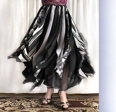 Ameynra Gothic black white gray chiffon petal skirt. Twice more petals! Sz L New  | eBay Elegant Gray Flowy Skirt, Flowy Pleated Party Skirt, Elegant Flowy Black Skirt, Chic Gray Party Skirt, Chic Gray Skirt For Party, Petal Skirt, Dance Skirts, Belly Dance Skirt, Green Maxi Skirt