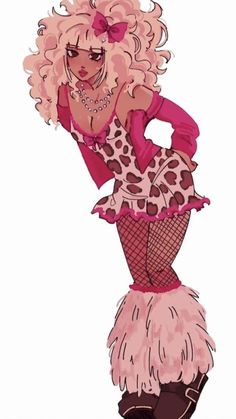 a drawing of a woman dressed in pink and leopard print