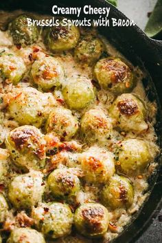 brussel sprouts with bacon in a cast iron skillet