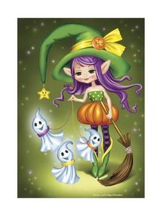 Cute Halloween Illustration, Fairy Wall Art, Photo Halloween, Witch Pictures, Creature Fantasy, Image Halloween, Carte Halloween, Images D'art, Halloween Wall Art