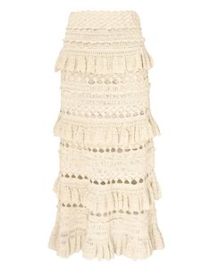 The Waverly Crochet Midi Skirt in Cream from our Summer Swim 2024 Collection. A cotton midi skirt featuring an elasticated waist and tiered frills throughout. Crochet Skirt Outfit, How To Style A Maxi Dress, Crochet Midi Skirt, Ivory Palette, Sable Coat, Crochet Midi, Garment Care Labels, Cotton Midi Skirt, Feather Dress