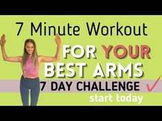 a woman standing in front of a green background with the words 7 minute workout for your best