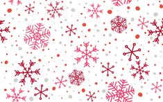 red snowflakes on white background with polka dot circles and dots in the foreground