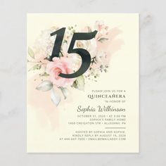 an elegant floral birthday party card with the number five on it