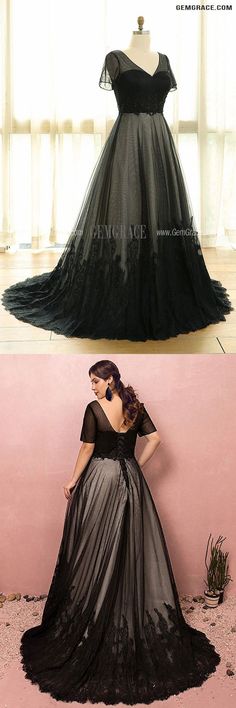 10% off now|Custom Formal Long Black Lace Evening Party Dress Vneck with Short Sleeves High Quality at GemGrace. Click to learn our pro custom-made service for wedding dress, formal dress. View Plus Size Formal Dresses for more ideas. Stable shipping world-wide. Black V-neck Wedding Dress, Black V-neck Banquet Dress, Black V-neck Dress For Banquet, Black V-neck Dress For Banquets, Plus Size Formal Dresses, Black Wedding Dresses, Prom Dresses With Sleeves, Gowns Of Elegance, Dress Formal