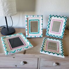 Purchased These - All New - Never Used Them Hand Painted White Wash With Teal, Pink, Largest, 11 1/2" X 9 1/4" 2 Others , 9 1/2" X 7 1/2" The Frame In Back Standing Near The Lamp Is Not Included Have Been Safely Stored Painted Picture Frames Ideas, Painted Picture Frames Diy, Paint Picture Frames, Modern Picture Frame, Painted Frames, Painted Picture Frames, Modern Picture Frames, Colorful Kids Room, Hand Painted Frames