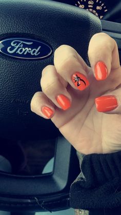 Orange Country Nails, Western Nails Orange, Western Nails Ideas, Fall Nails Western, Chevy Nails, Nail Ideas Western, Western Fall Nails