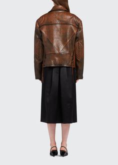 Prada Vitello Leather bIKERJacket - Bergdorf Goodman Prada Collection, Suede Fashion, Prada Leather, Goat Leather, Leather Biker Jacket, Bergdorf Goodman, Biker Jacket, Online Accessories, Papaya