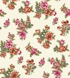 a floral pattern with pink flowers on a white background