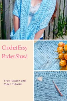 crochet easy pocket shawl free pattern and video