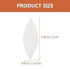 the product is shown with measurements for each size and shape, including an oval shaped leaf