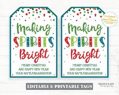 two christmas tags with the words making spirits bright