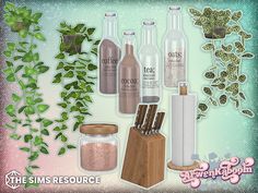 there are many different items that can be found in the garden, including plants and bottles