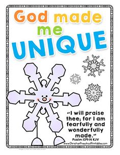 a coloring book with an image of snowflakes and the words god made me unique