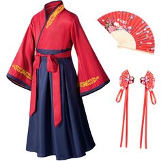 PRICES MAY VARY. Material:High quality polyester Package includes: Kimono robe , Silk folding fans，Hairstick ,3 piece set Suit for: Daily wear ,Children party dress,Fun as birthday or holiday gifts,Halloween party uniforms, Cosplay party uniforms. A great costume or gift for festival and so on This kimono robe with classic traditional Japanese style will provide you a soft and comfortable experience.Luxurious silky feel and look, It is light weight and airy and soft to the touch. Comfortable to Kimono Costume, Japanese Kids, Robe Silk, Japanese Traditional Clothing, Kimono Gown, Baby Costumes Girl, Japanese Costume, Folding Fans, Dress Kimono