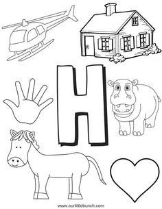 the letter h is for horse and other animals coloring pages with pictures to color in